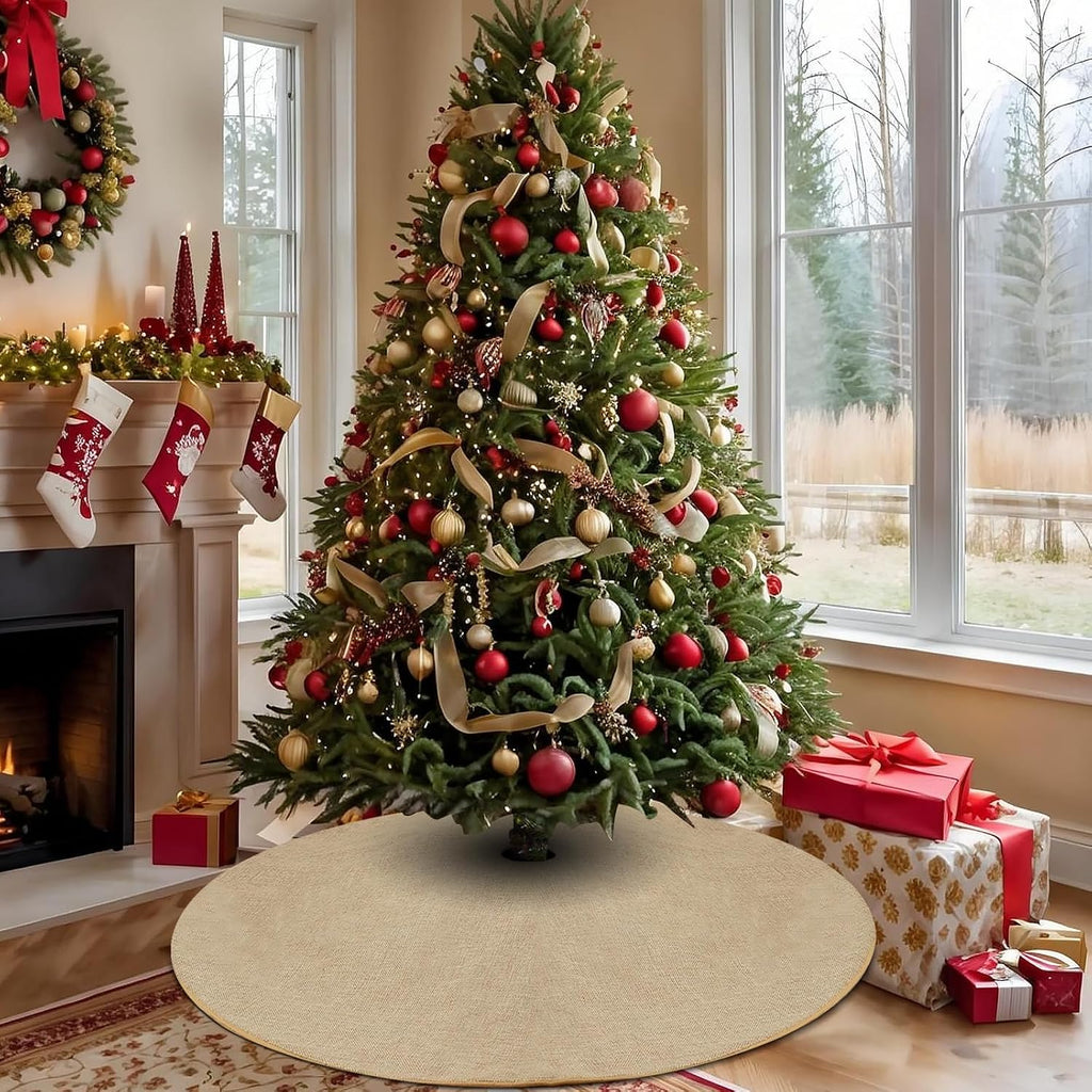 Fall Burlap Tree Skirt, 48 inch Rustic Farmhouse Christmas Tree Decorations