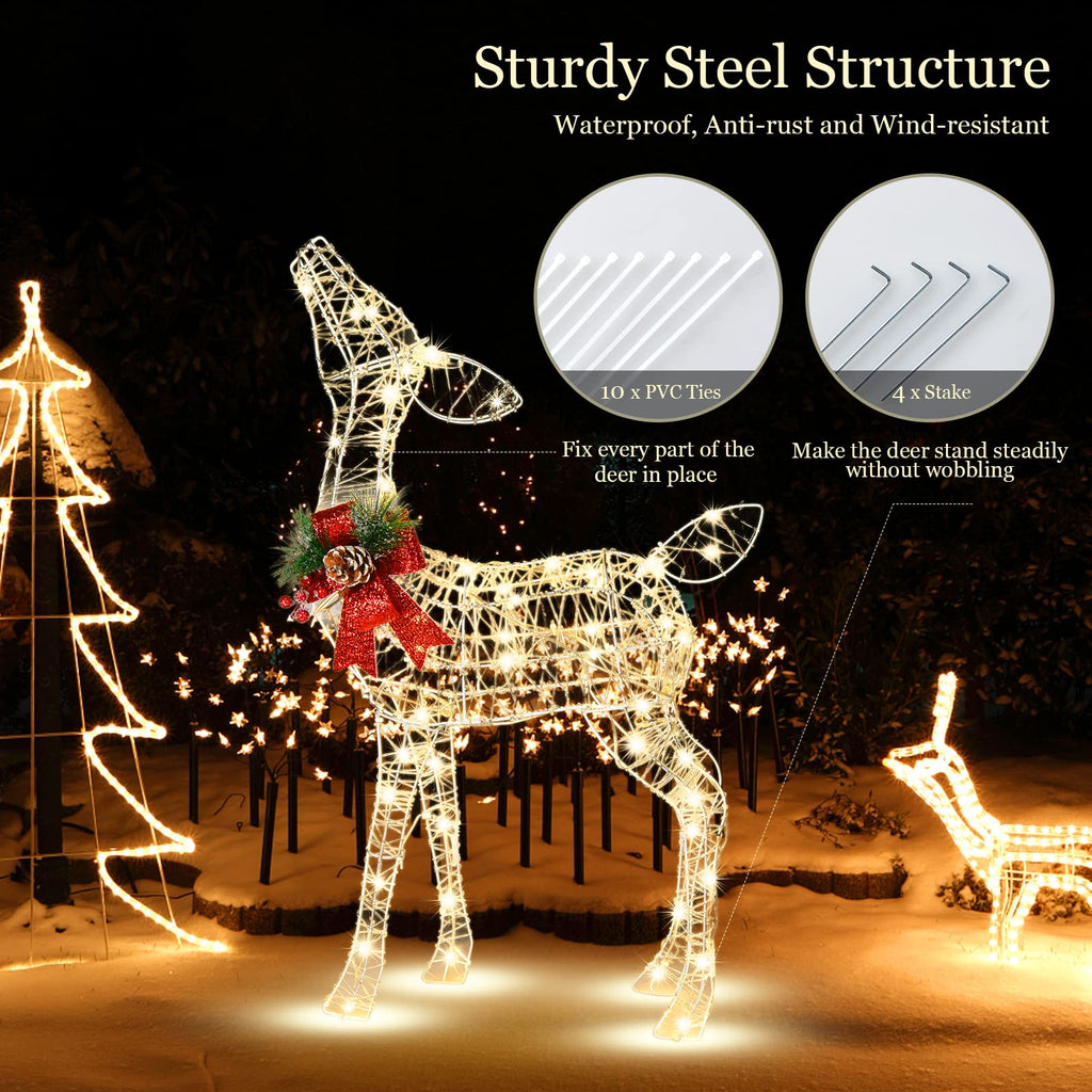Lighted Christmas Reindeer, Outdoor 3D Standing Deer Decorations