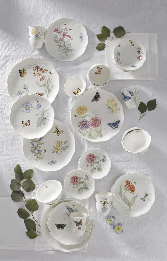 Dinnerware Set, Butterfly Meadow 28-Piece Set, Service For 4, Porcelain Plates With Scalloped Edges