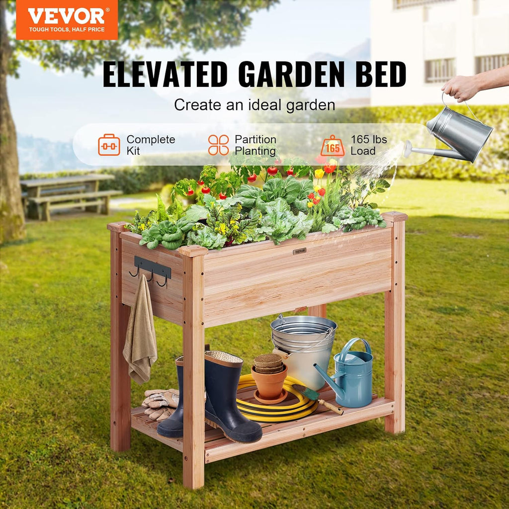 Raised Garden Bed 34x18x30in with Sturdy Legs, High End Natural Fir Wood Planter Box Elevated Planting Stand for