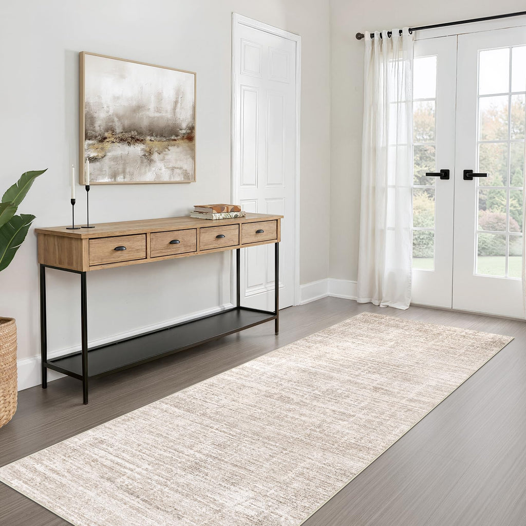 Runner Rug 3x8 Washable Non-Slip Kitchen Neutral Rug Beige
