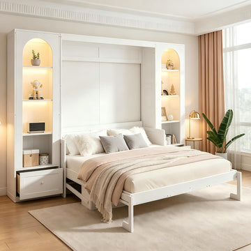 Queen Murphy Bed with Storage Drawers & Desk for Save Space & Small Space,Bedroom,Guest Room,Wall Bed Frame Folding