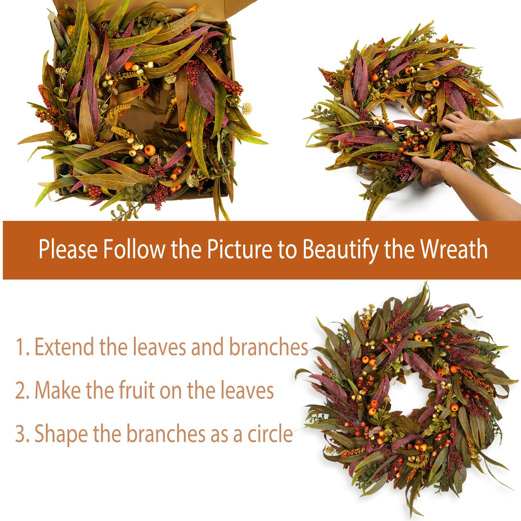 Olive Wreath for Front Door 22 inch, Greenery All Season Wreath with Olive Leaf Fruit, Home Decoration for Outdoor