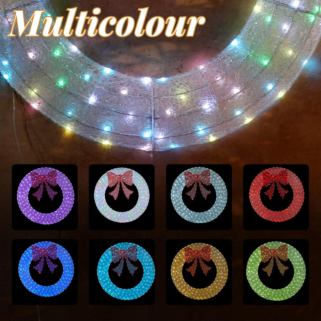 36 in Pre-Lit Outdoor Christmas Wreath, 175 LED Lights, White/Red