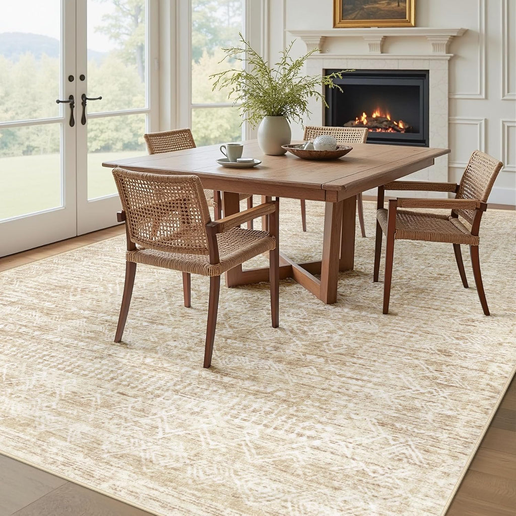 Living Room Rugs 8x10: Washable Moroccan Geometric Boho Rug Farmhouse Non Slip Stain Resistant Large Rug Low Pile