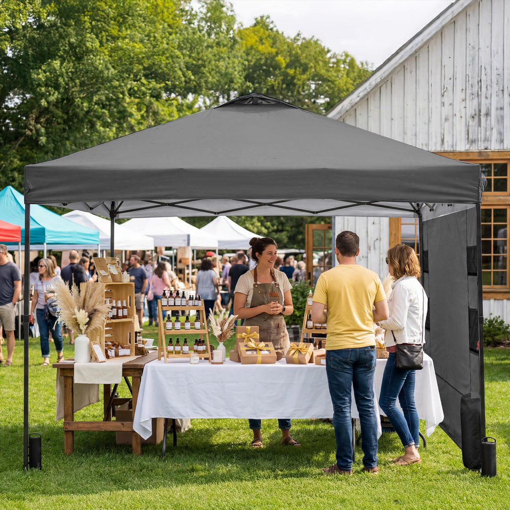 Pop Up Canopy Tent Outdoor Sidewall One Push (Gray, 10X10)