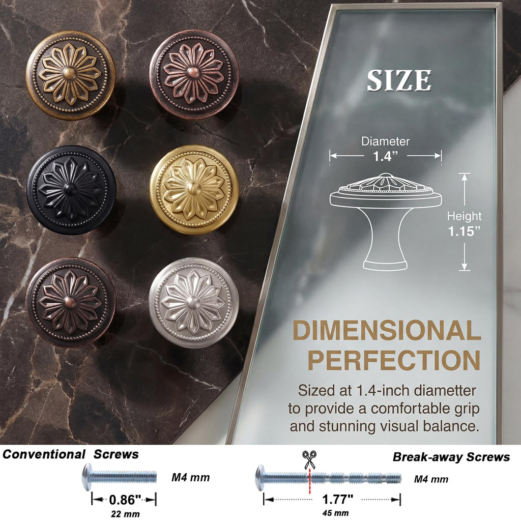 Antique Brass Cabinet Knobs 10 Pack,Heavy Duty Solid Zinc Alloy Vintage Cabinet knobs,1-2/5"Dia Round Kitchen Cabinet