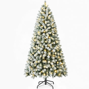 Pre-Lit Snow Flocked Christmas Tree, Artificial Xmas Tree