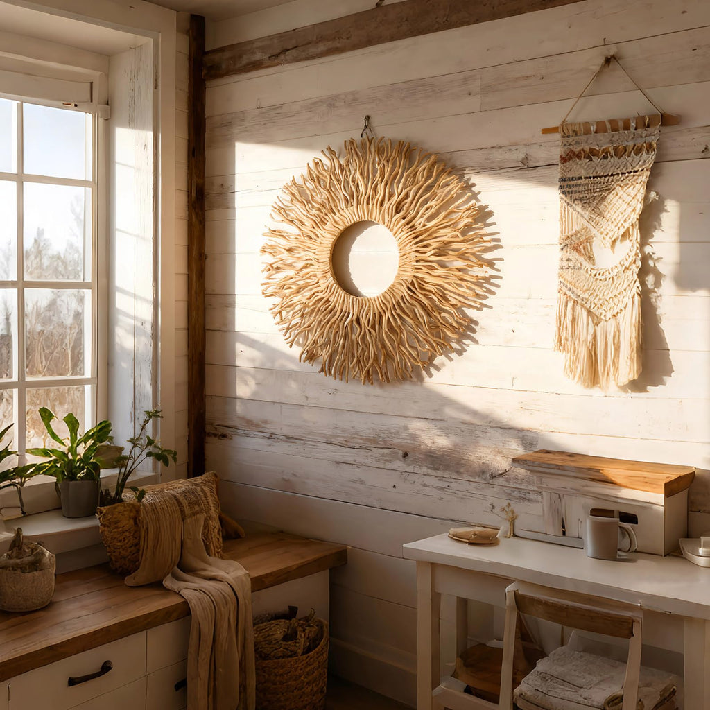 Large Boho Wall Art Decor - Unique Sunburst Mulberry Branch 27in Wall Art, Farmhouse & Home Décor