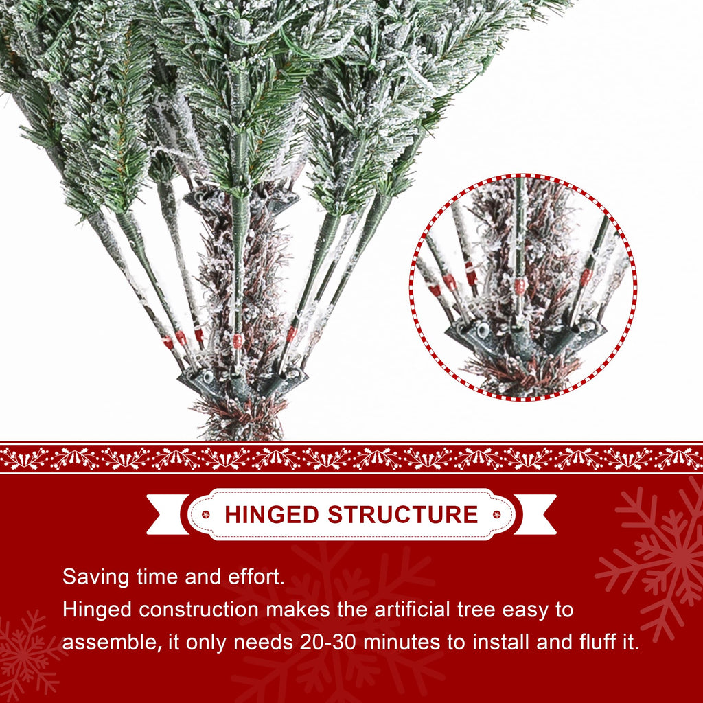 10ft Pre-Lit Flocked Fir Artificial Christmas Tree with 750 Warm White Lights, Full Size Large Xmas Tree for Holiday
