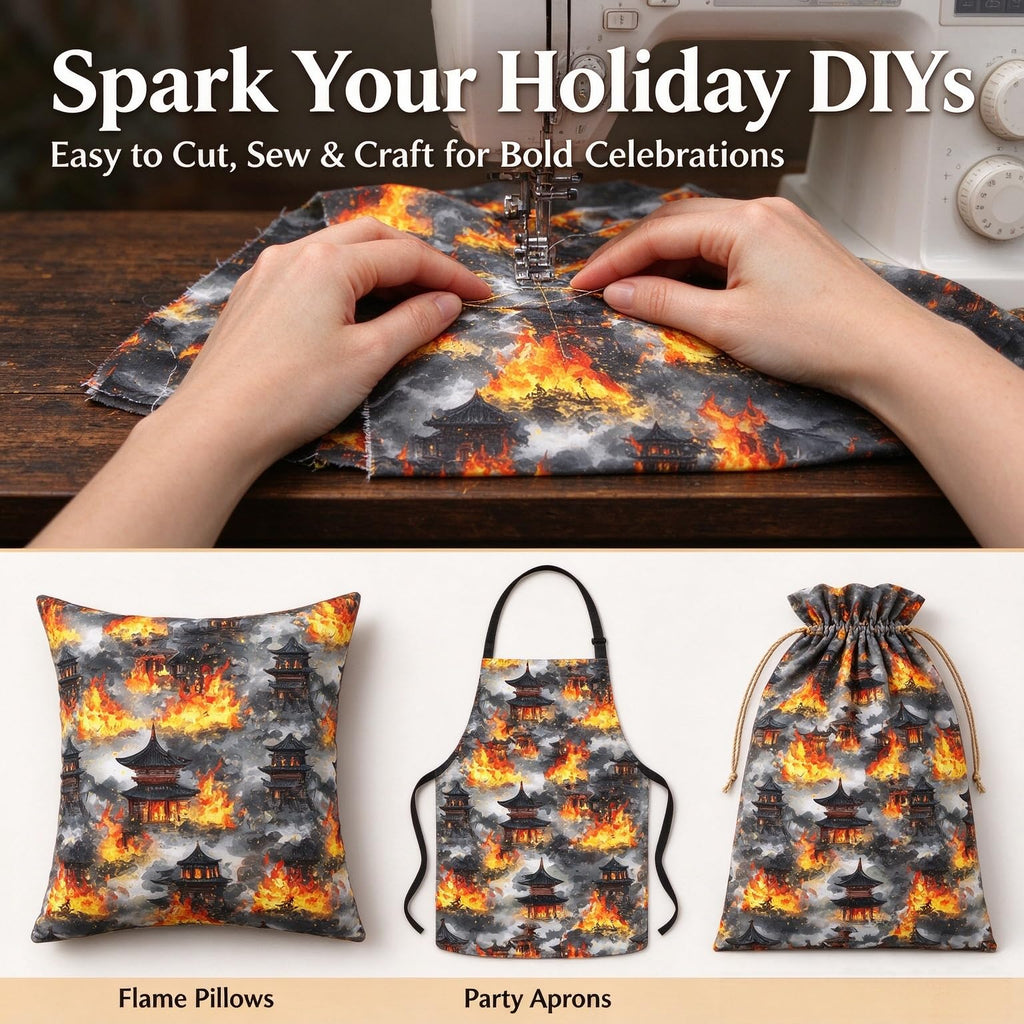 Fiery Flame Fabric by The Yard, Realistic Flames Soft Polyester Fabric, Modern Fashion No Stretch Fabrics Sewing