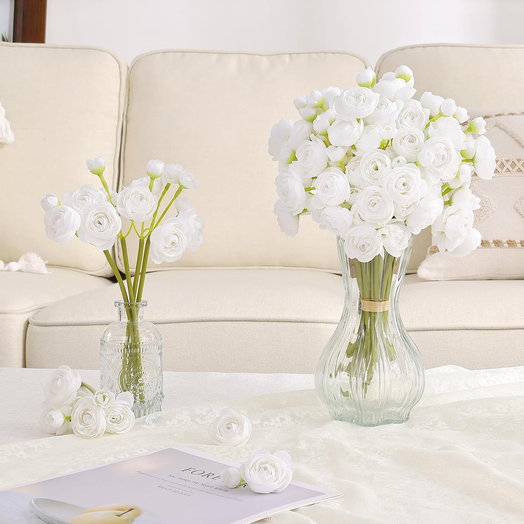 Mini Ranunculus Artificial Flowers Bouquet 20 PCS White