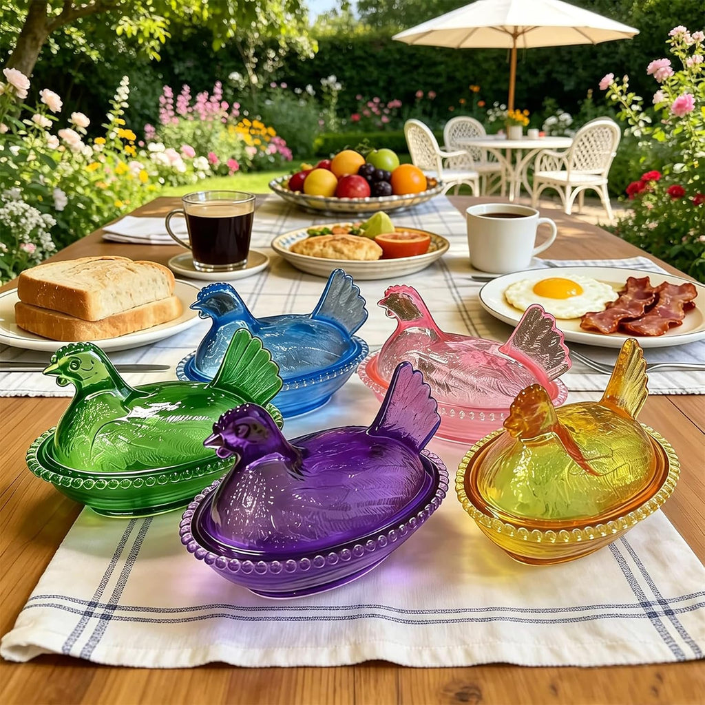 Candy Dish with Lid Glass Hen on Nest Vintage Funny Candy Dishes Snack Bowl for Nuts, Dessert, Cookies, Biscuit