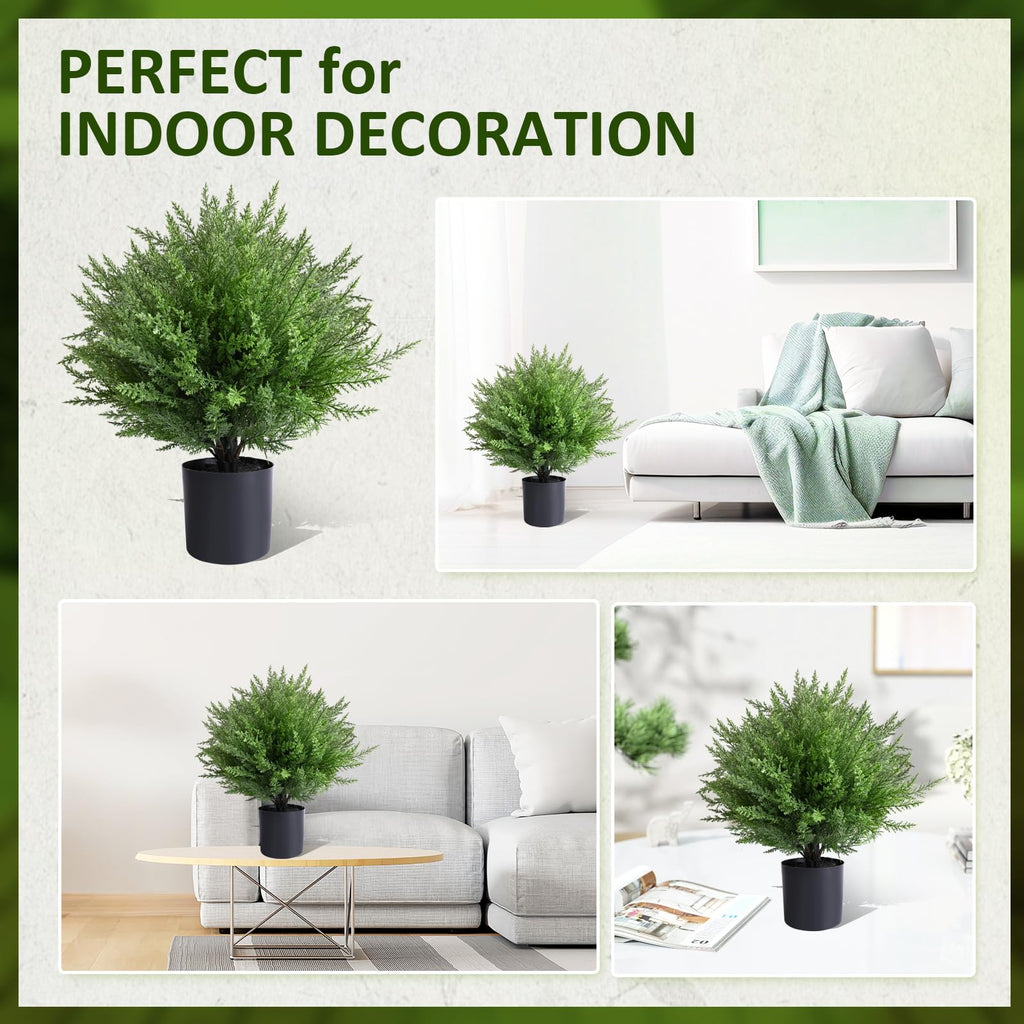 2-Pack Artificial Topiary Ball Tree with Pot, Fake Bushes for Outdoors