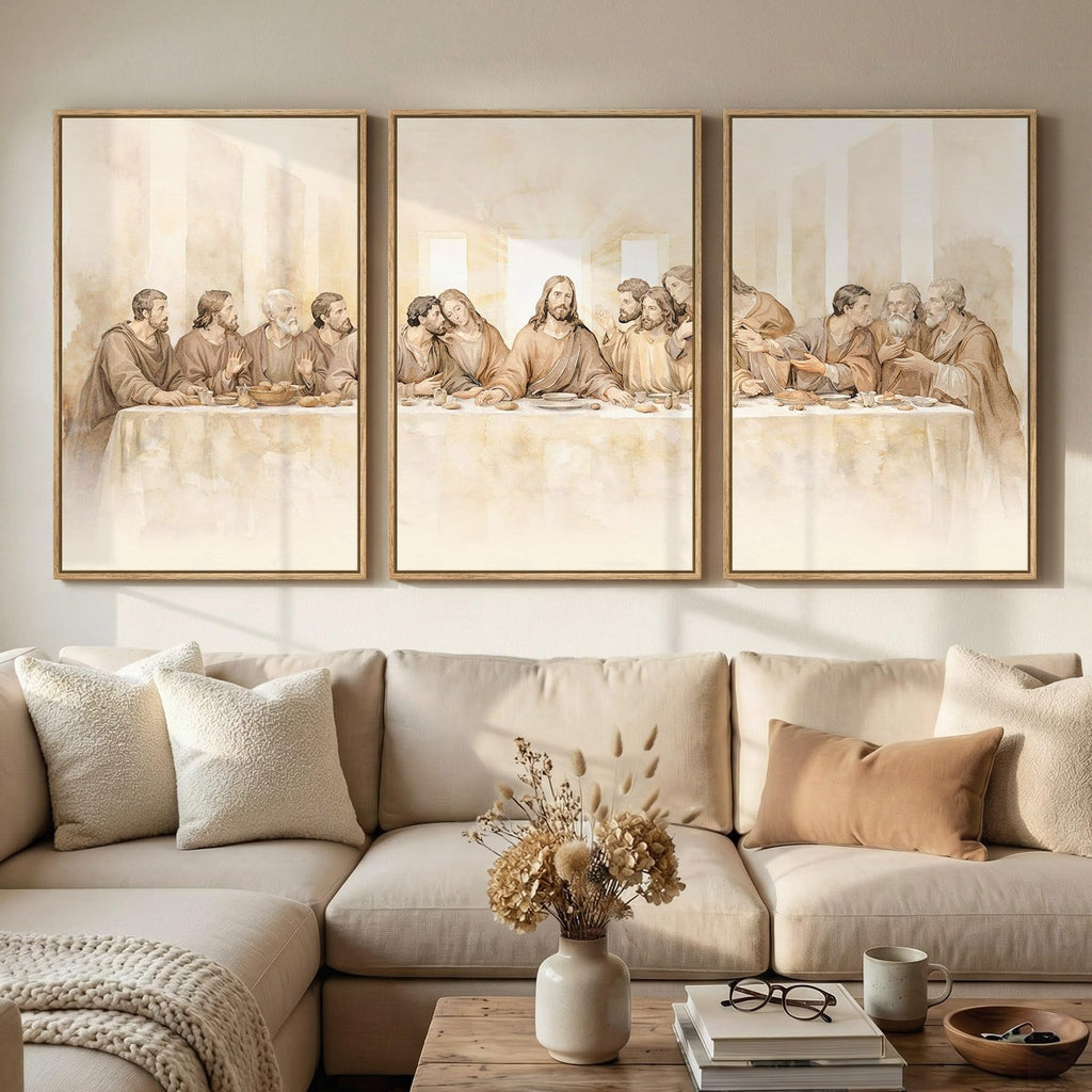 Large Framed The Last Supper 3 Piece Wall Art, 24x36 In