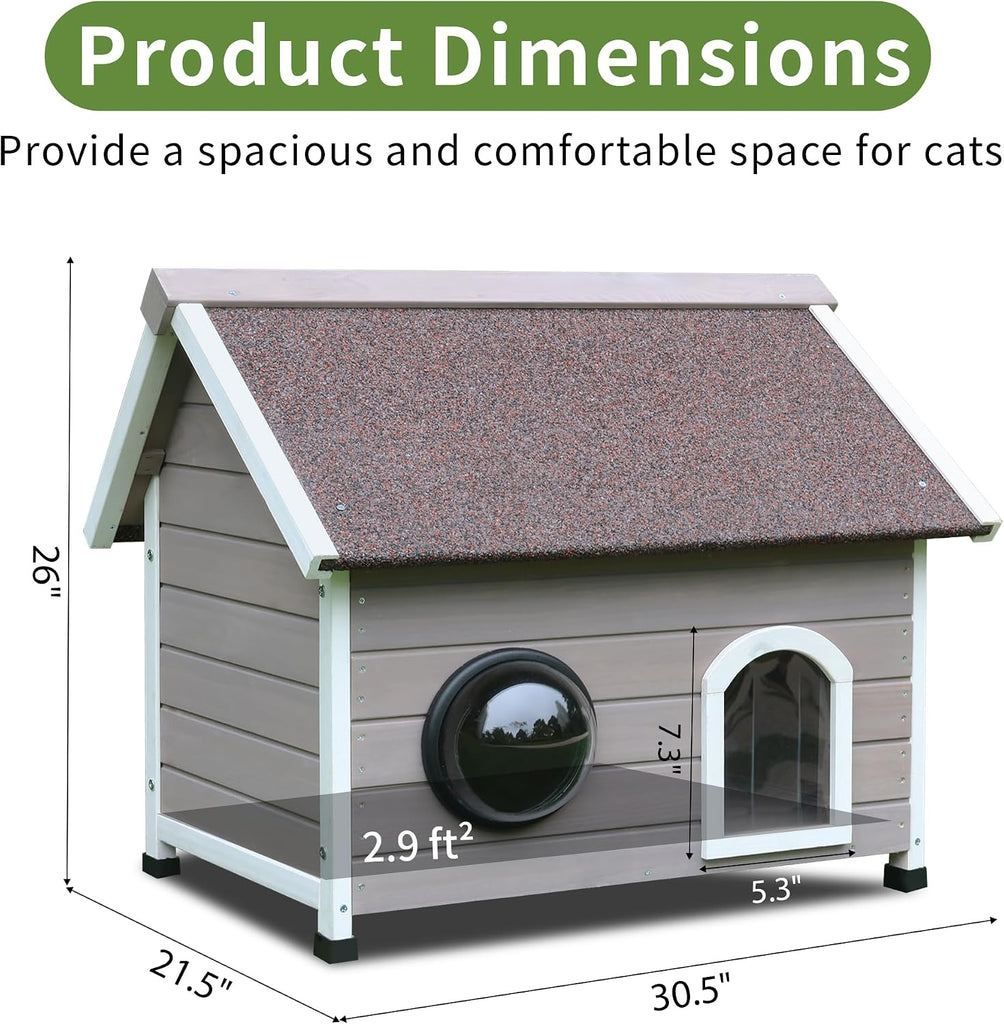 Outdoor Cat House with Escape Door, Wooden Elevated Outside Cat House