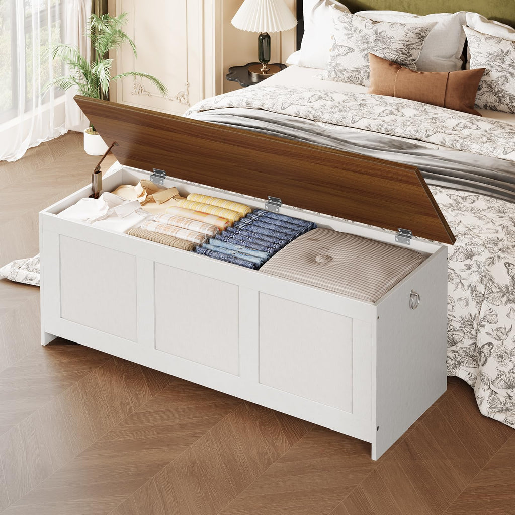 Storage Bench, 43.3" Retro Wooden Storage Chest, Wooden Storage Trunk, Toy Chest with Lift Top, Multifunctional
