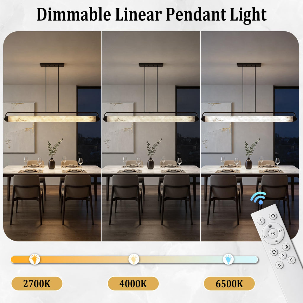 Dimmable LED Alabaster Linear Chandelier, Adjustable Kitchen Island Light