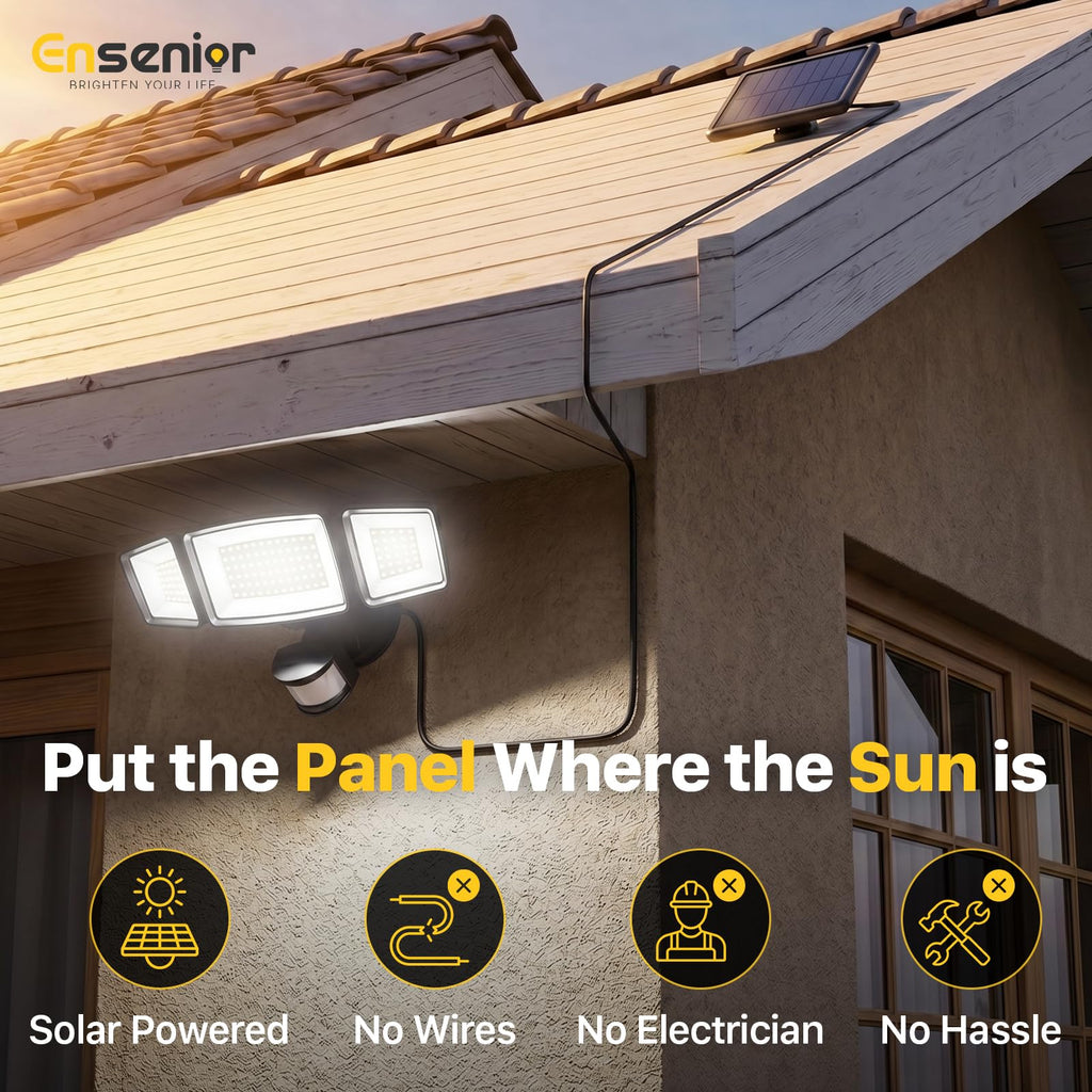 Solar Flood Lights Outdoor, Split Panel Design, Black, 2-Pack