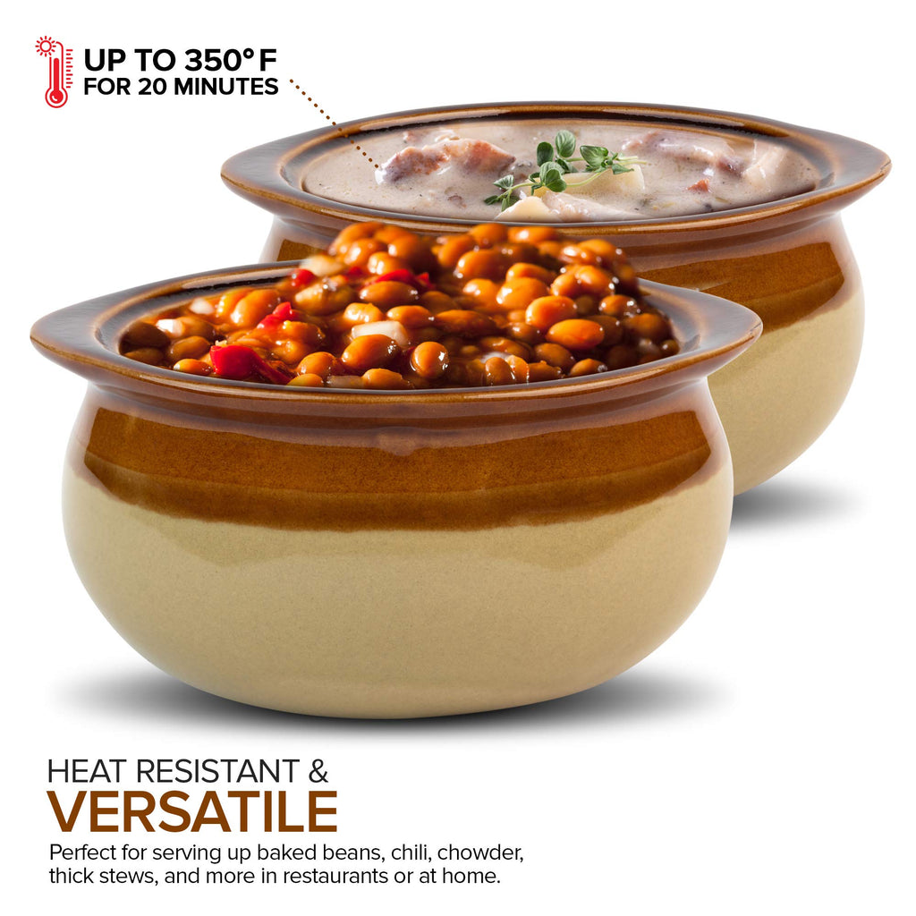 12 oz French Onion Soup Crock (4 Pack) -Two-Toned Brown & Ivory Porcelain Soup Bowls -Oven Safe Soup Bowls -Microwave