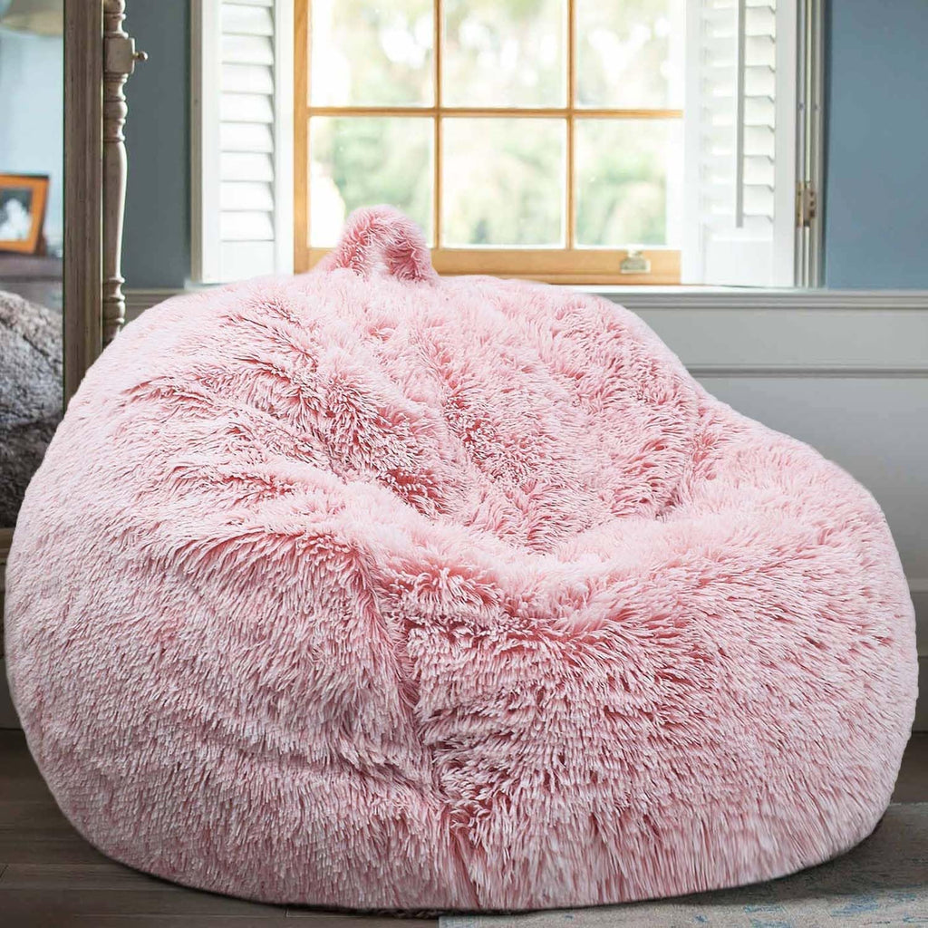 Fluffy Bean Bag Chair for Kids, 2.5FT Round Memory Foam Filled Bean Bag for Teens & Kids, Ultra Soft Faux Fur Fabric
