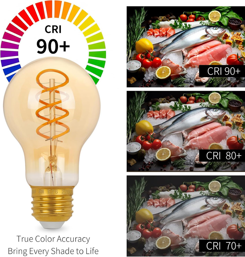 Vintage Edison LED Light Bulbs A19, E26 Base, Dimmable 4W 2200K Candlelight Warm Glow, 300 Lumens 40 Watt Equivalent