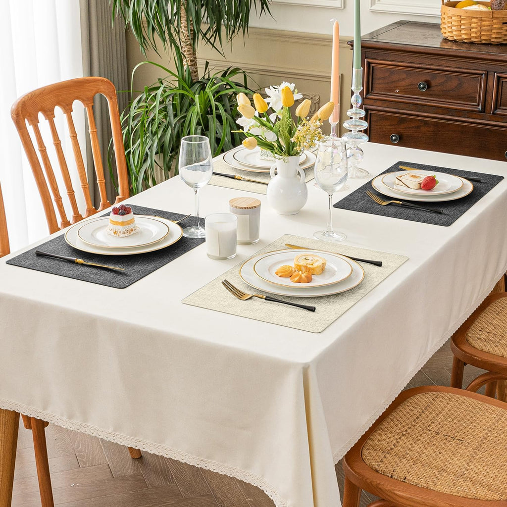 Vinyl Placemats, Reversible Faux Leather Heat Resistant Wipeable Table Mats, Waterproof Washable Non-Slip - Set of 4