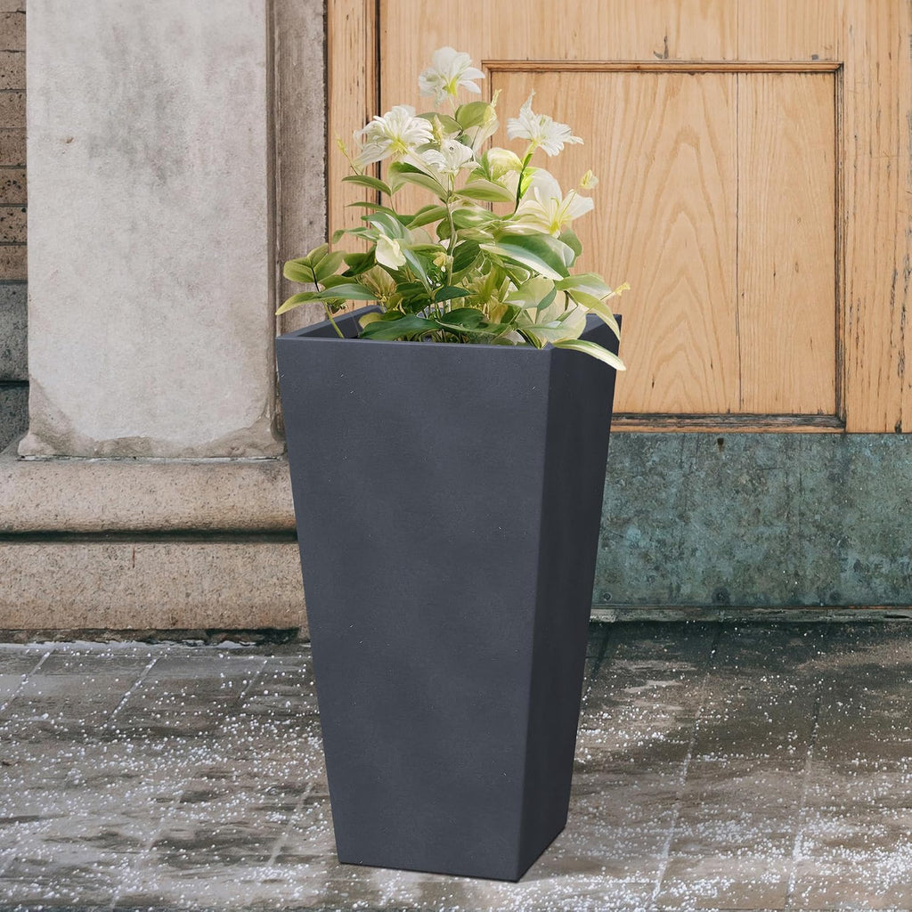 28 Inch Tall Tapered Concrete Planter, Modern Style Large Plant Pot with Drainage Hole and Rubber Plug , Backyard
