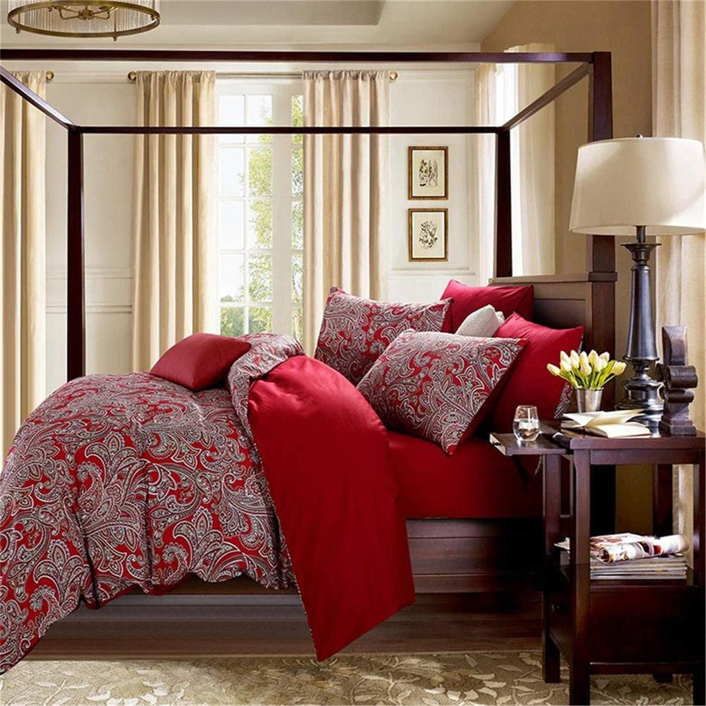 Farmhouse Bedding Paisley Duvet Cover Cal.King Size Set Bohemian Damask Medallion Egyptian Cotton Sateen