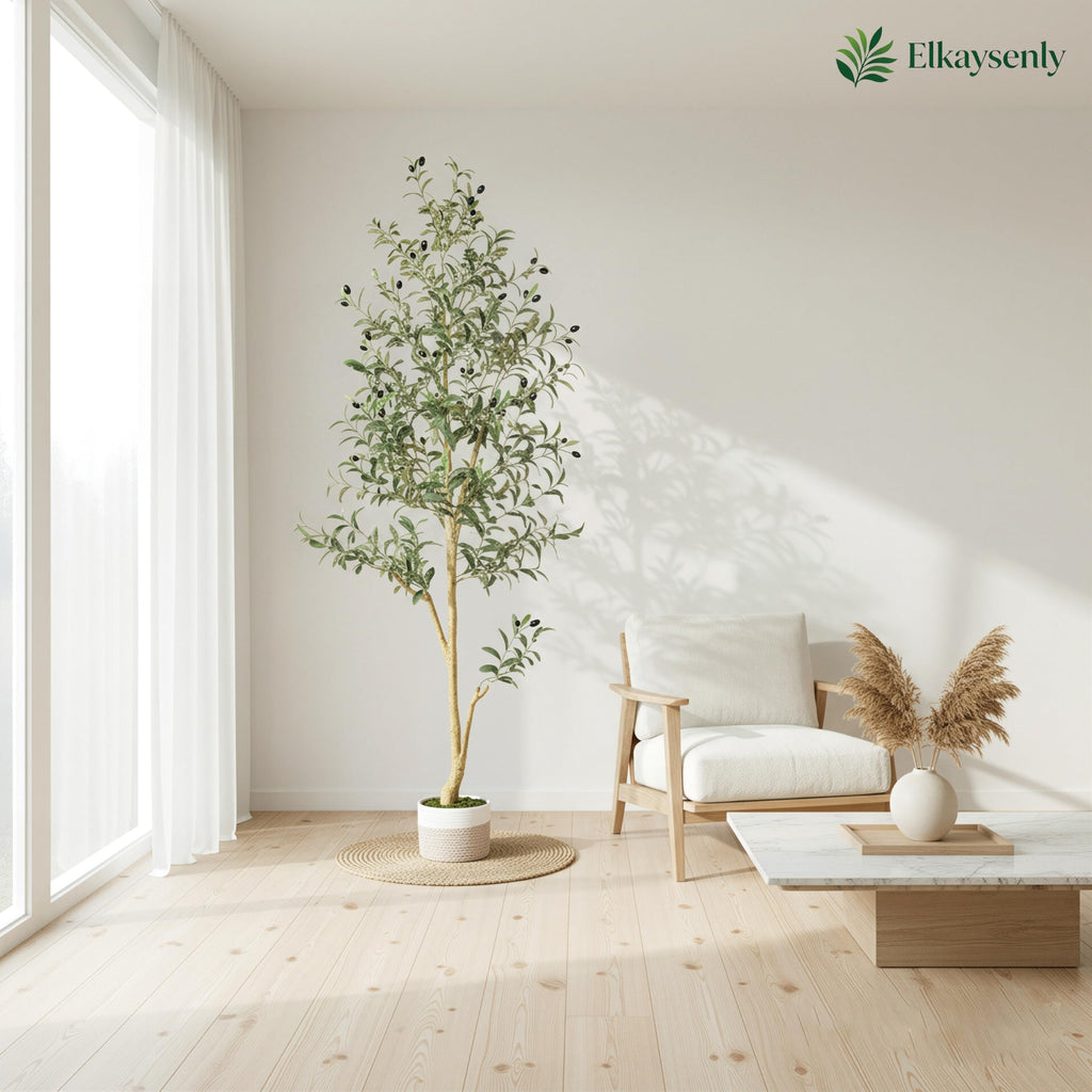 Elkaysonly 6FT Faux Olive Tree Artificial Indoor with Planter and Basket