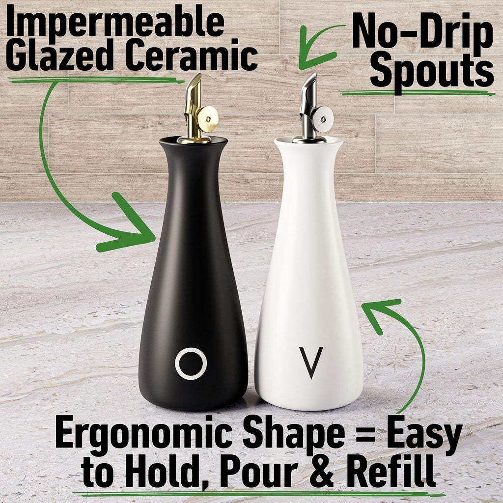 Ceramic Oil and Vinegar Dispenser with Self-Closing Spouts, 530mL - Set of 2