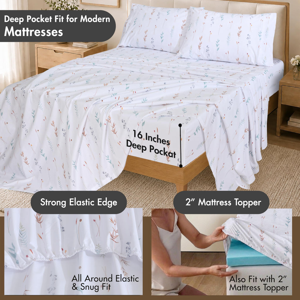100% Cotton Queen Sheets, Percale Weave, Fairy Meadows