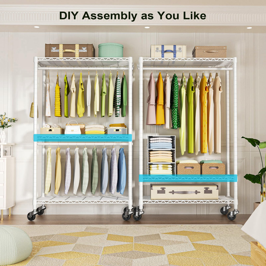 P3 Rolling Clothes Rack, Clothing Racks for Hanging Clothes, White