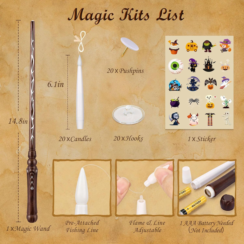 20P Floating Candles with Wand Timer Halloween Decorations Indoor - Set of 20