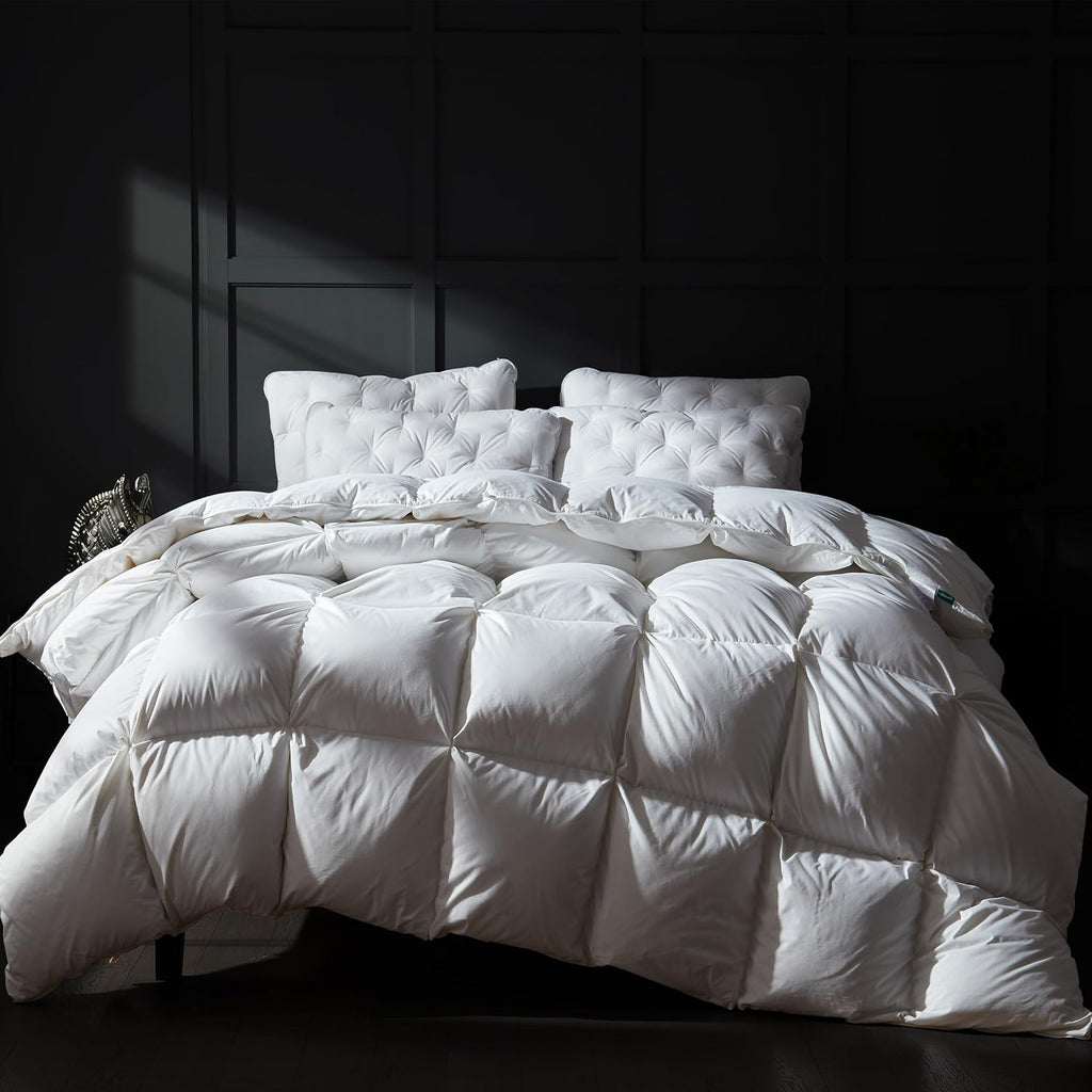 Luxury Goose Down Comforter Queen, Ultra-Soft Fluffy Duvet Insert for All Season