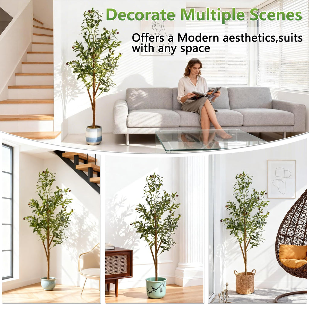 4Ft Artificial Olive Tree with Moss & Basket - Indoor Tall Faux Olive Tree in Planter, Large Fake Olive Silk Tree