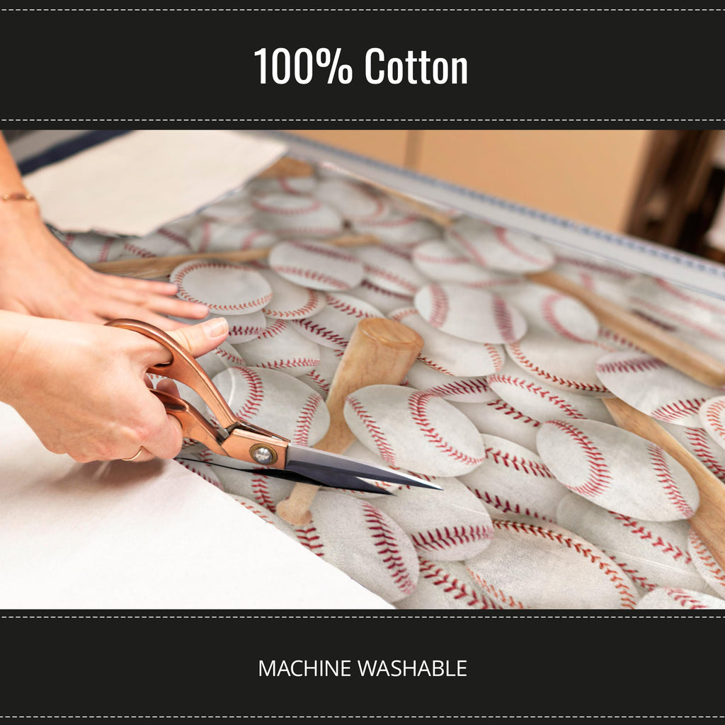 Baseballs and Bats Print 100% Cotton Fabric Material by the Yard