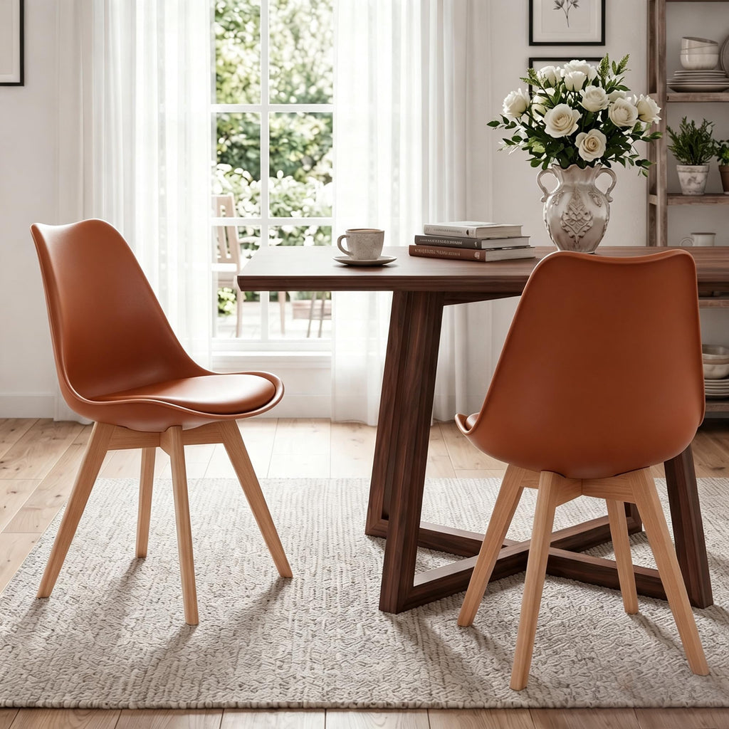 Mid Century Modern Dining Chairs, Shell Lounge Plastic Side Chair with Soft Padded and Wooden Legs Living Room Bedroom