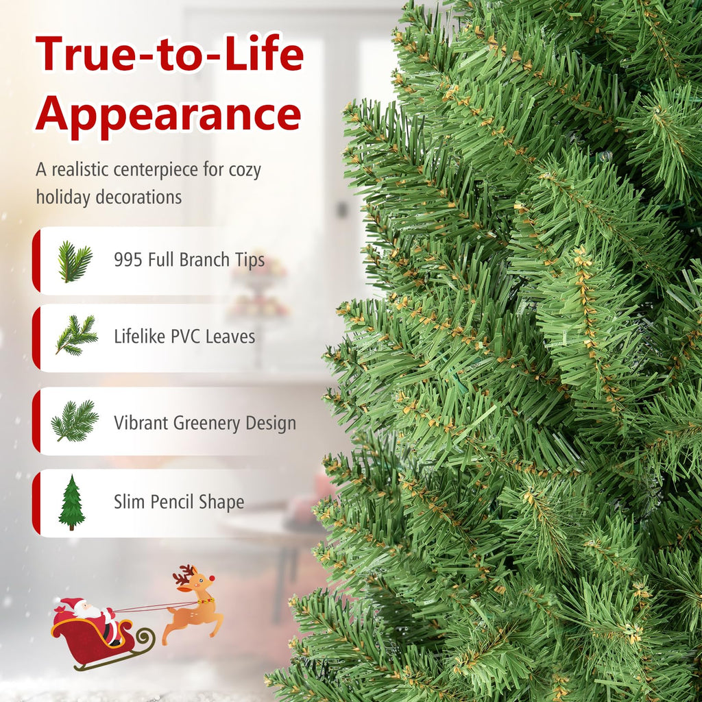 7ft Pre-Lit Pencil Christmas Tree with 350 Warm White LED Lights