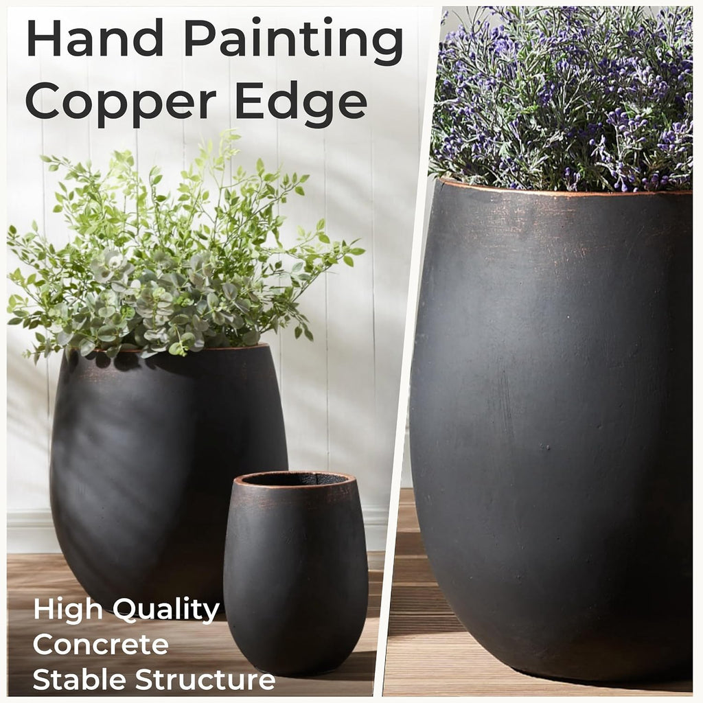 17.7"+13.3"+9.5" Round Weathered Concrete Planters Set of 3 | Handcrafted, Drainage Hole & Plug, Large Indoor Outdoor