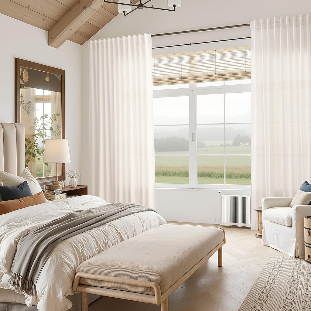 Ivory White Curtains 96 Inches Long 2 Panels Living Room Back Tab Semi Sheer Linen Curtain Modern Farmhouse Coastal