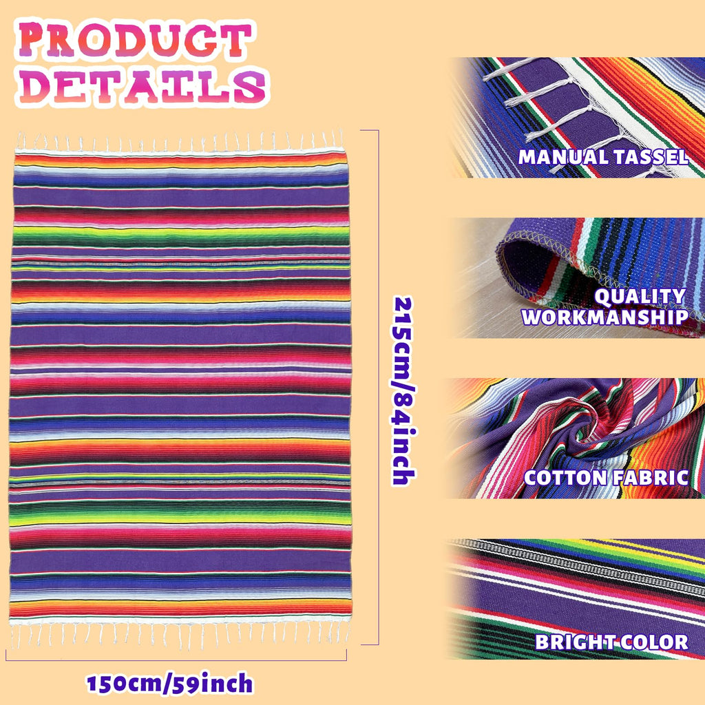 59 x 84 Inch Square Mexican Tablecloth Serape Blanket, Topic Purple