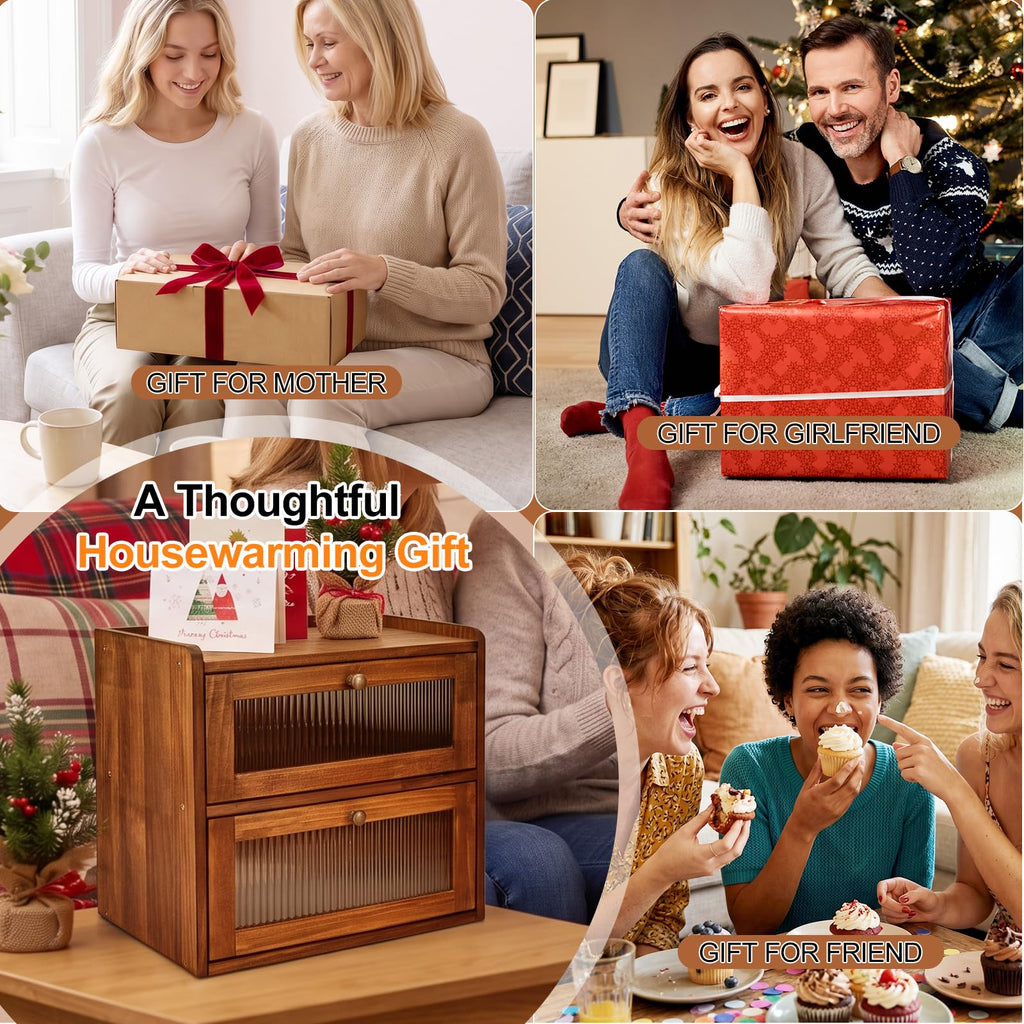 Countertop, Double Layer Large Breadbox, Brown