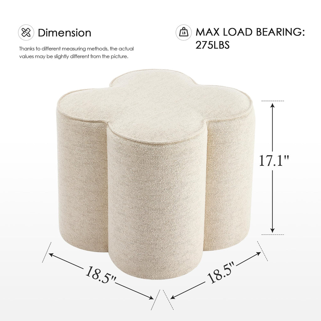 Flower Pouf Ottoman Foot Rest, Linen Fabric Poofy Ottoman Stool