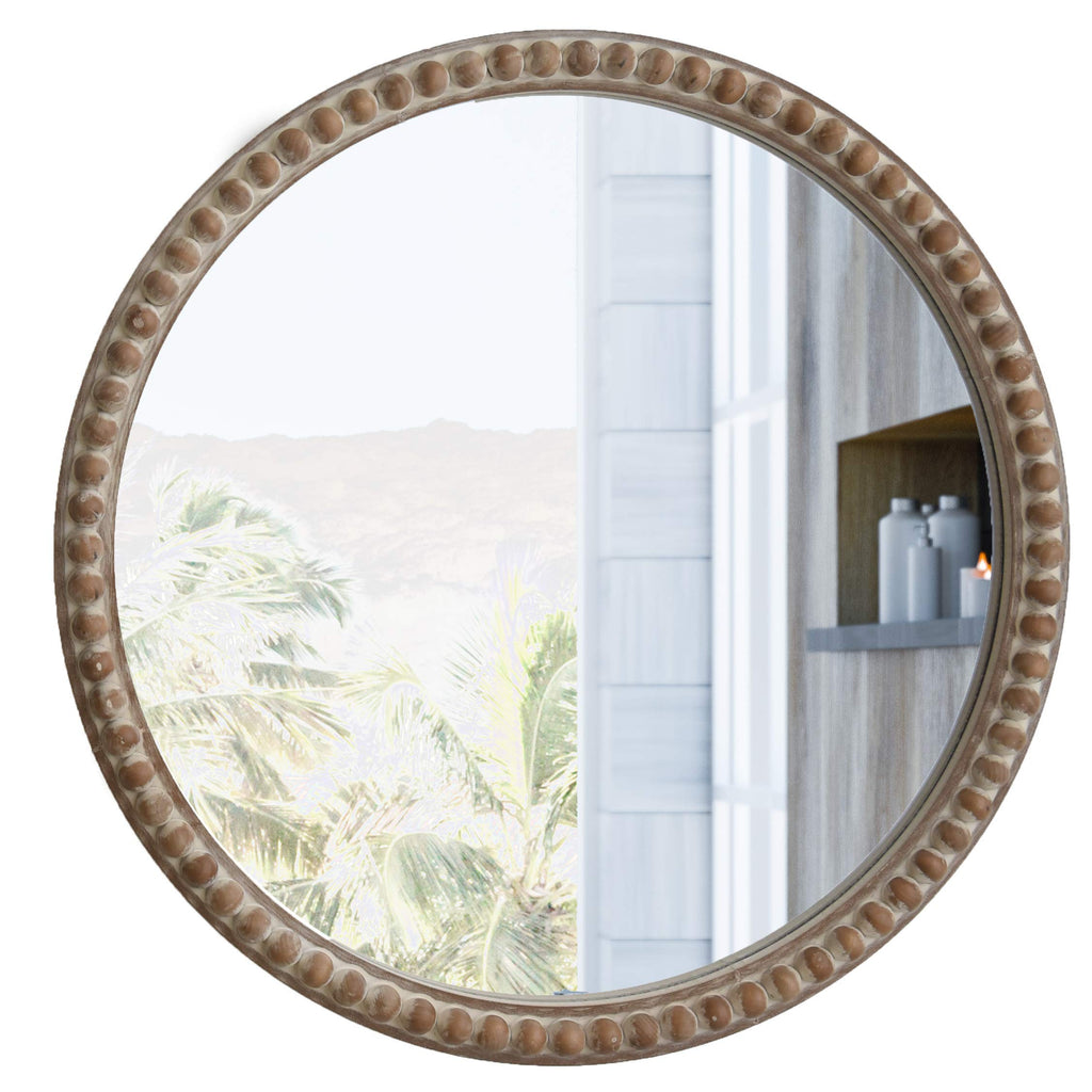 Round Wood Mirror - Rustic Farmhouse Wall Mirror