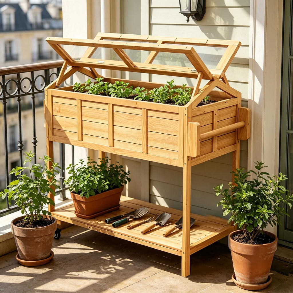 Raised Garden Beds Elevated Herb Planter Box with Legs Cover Indoor Outdoor