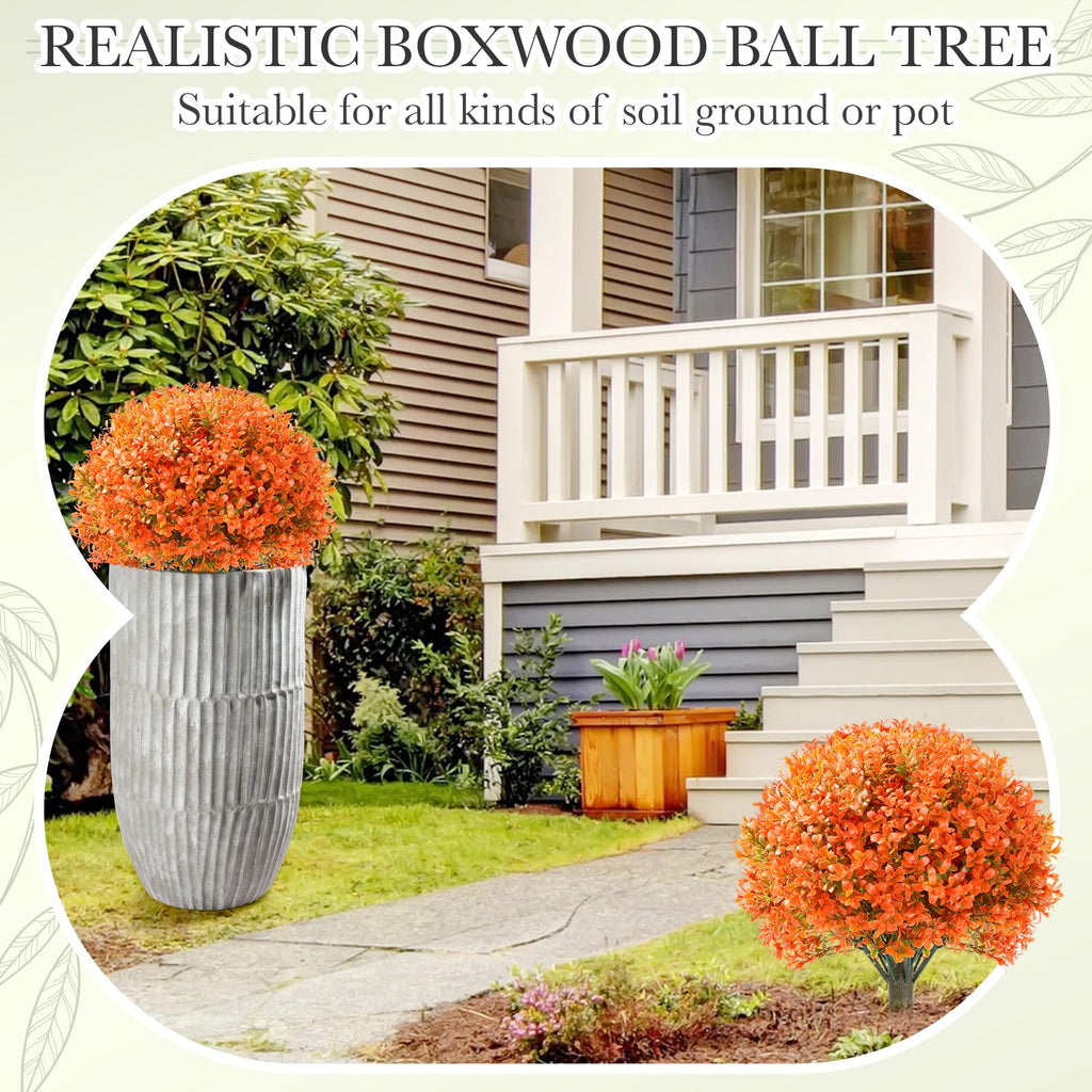 4 Pack Fall Artificial Topiary Ball, Fake Outdoor Bushes, Orange