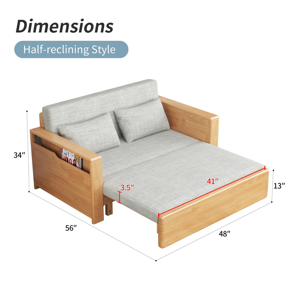 48" Grey 3-in-1 Sectional Sleeper Sofa w/Stor & Rev Chaise, Wooden Frame
