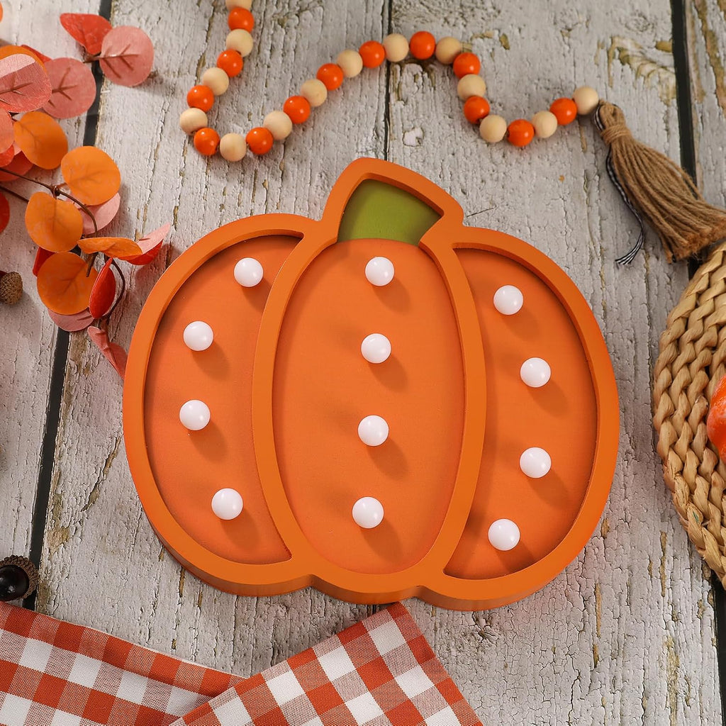Fall Decor-Fall Decorations-Light Up Wooden Pumpkins | Handmade Pumpkins with Light for Thanksgiving Halloween Home