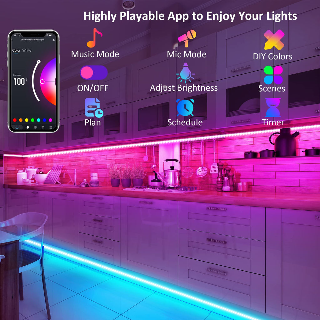 8 PCS 3.3FT Smart RGB Under Cabinet Lights Kit